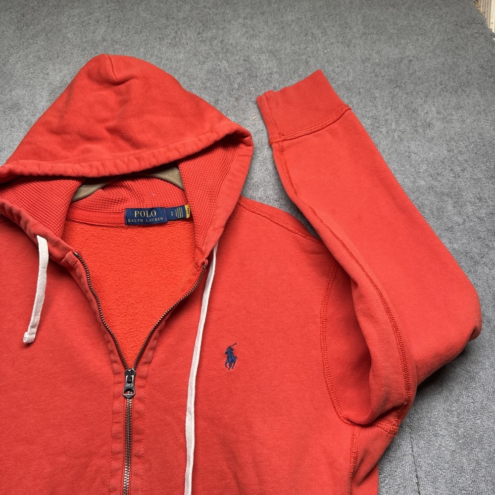 Polo Ralph Lauren Mens‎ Small Orange Waffle Knit Full Zip Hooded Jacket Casual